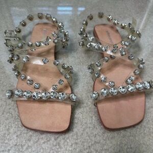 jeffrey campbell Clear Rhinestone STRAPPY SANDALS SZ 7 -MISSING RHINESTONES